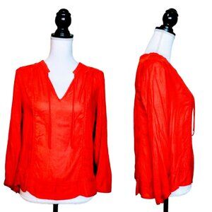 LUCKY BRAND Peasant Top, Orange Boho Bohemian Long Sleeve Relaxed Casual, XS